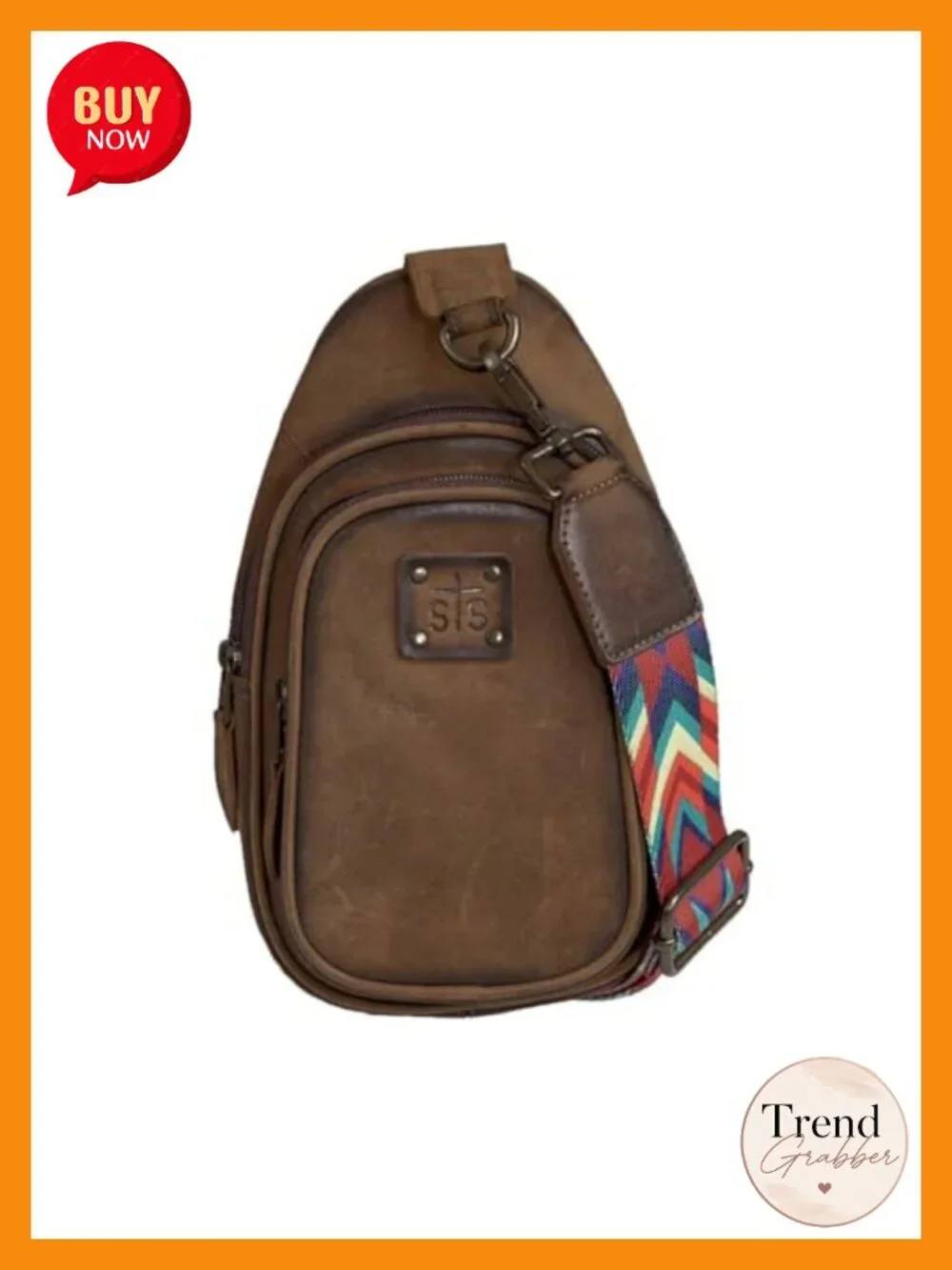 Genuine Full Grain Leather Sling Crossbody Bag Adjustable Straps